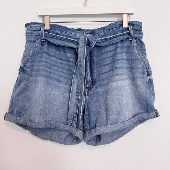 Kancan Tie Waist Cuffed Jean Shorts in Blue Casual Summer Rigid Plus Size 32 - Picture 3 of 11